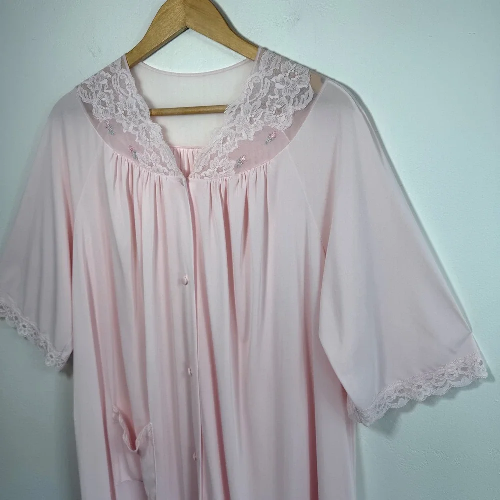Vintage Shadowline Pink Lace Nightgown Dress Size‎ Large Made in USA Coquette